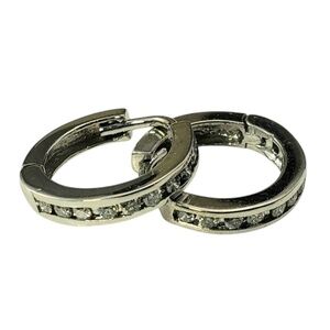 14K White Gold and Diamond Hoop Huggie Earrings #20885